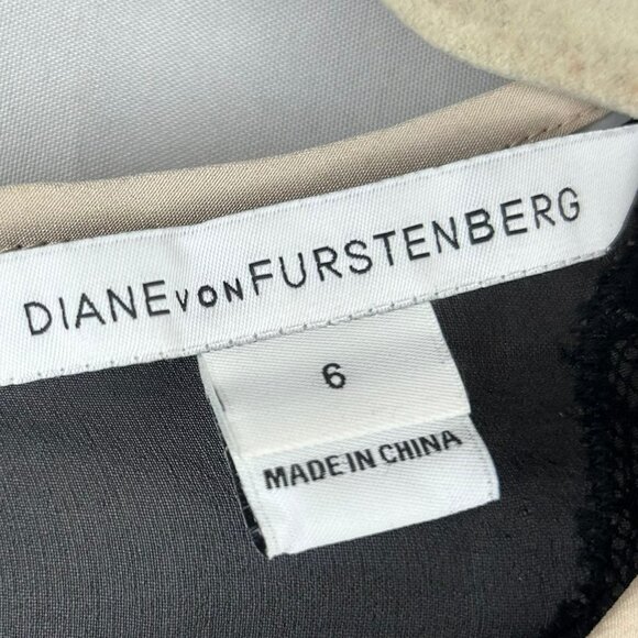 Diane Von Furstenberg DVF Nadia Blouse Women 6 Blush Nude Pink Black Lace Silk - Picture 8 of 8